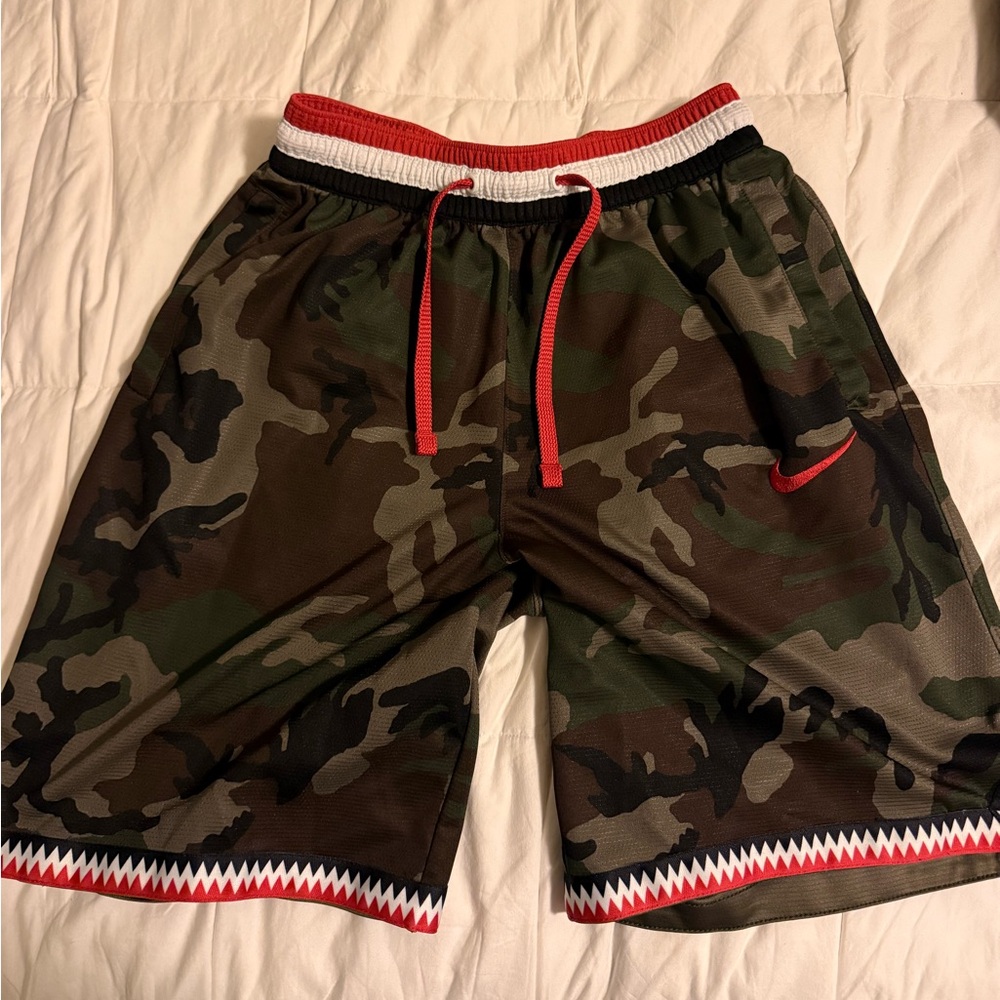 Nike Camo Athletic Shorts with Red Accents